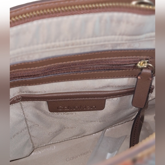 Calvin Klein Hayden Snake Print Leather Tote Double Strap, Walnut NWT From Macys - Picture 4 of 12